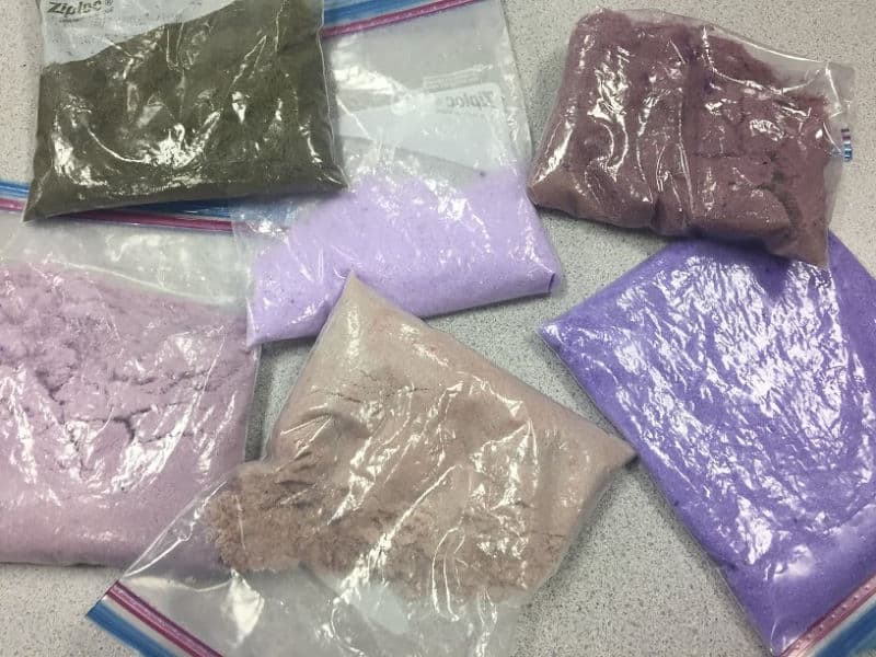 Compare gel and liquid food coloring for lavender infused colored sugar